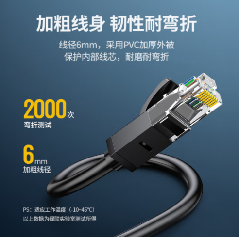 綠聯（UGREEN）六類網線 千兆高速寬帶線 CAT6類網絡工程家用電腦監控跳線 8芯雙絞成品線纜 2米 黑色20160